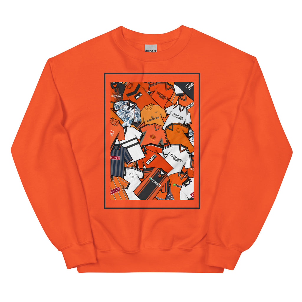Show your Dundee United FC pride with this sweatshirt featuring a unique mashup of classic shirts. A stylish retro football gift for true Dundee United supporters