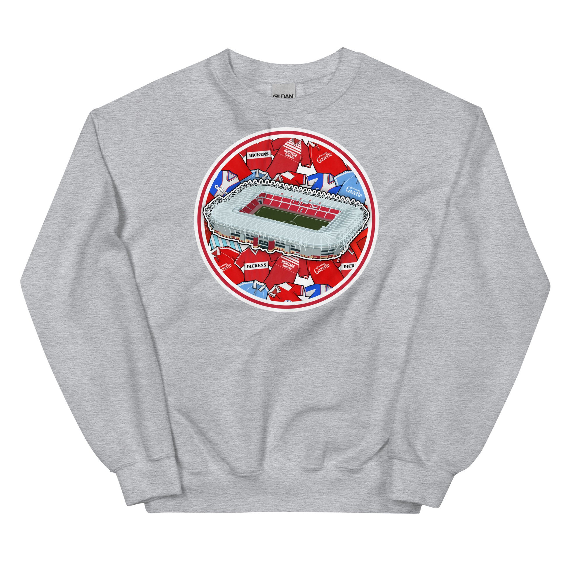 Grey Retro Sweatshirt Inspired by the home of Middlesbrough Football, The Riverside Stadium in North Yorkshire!