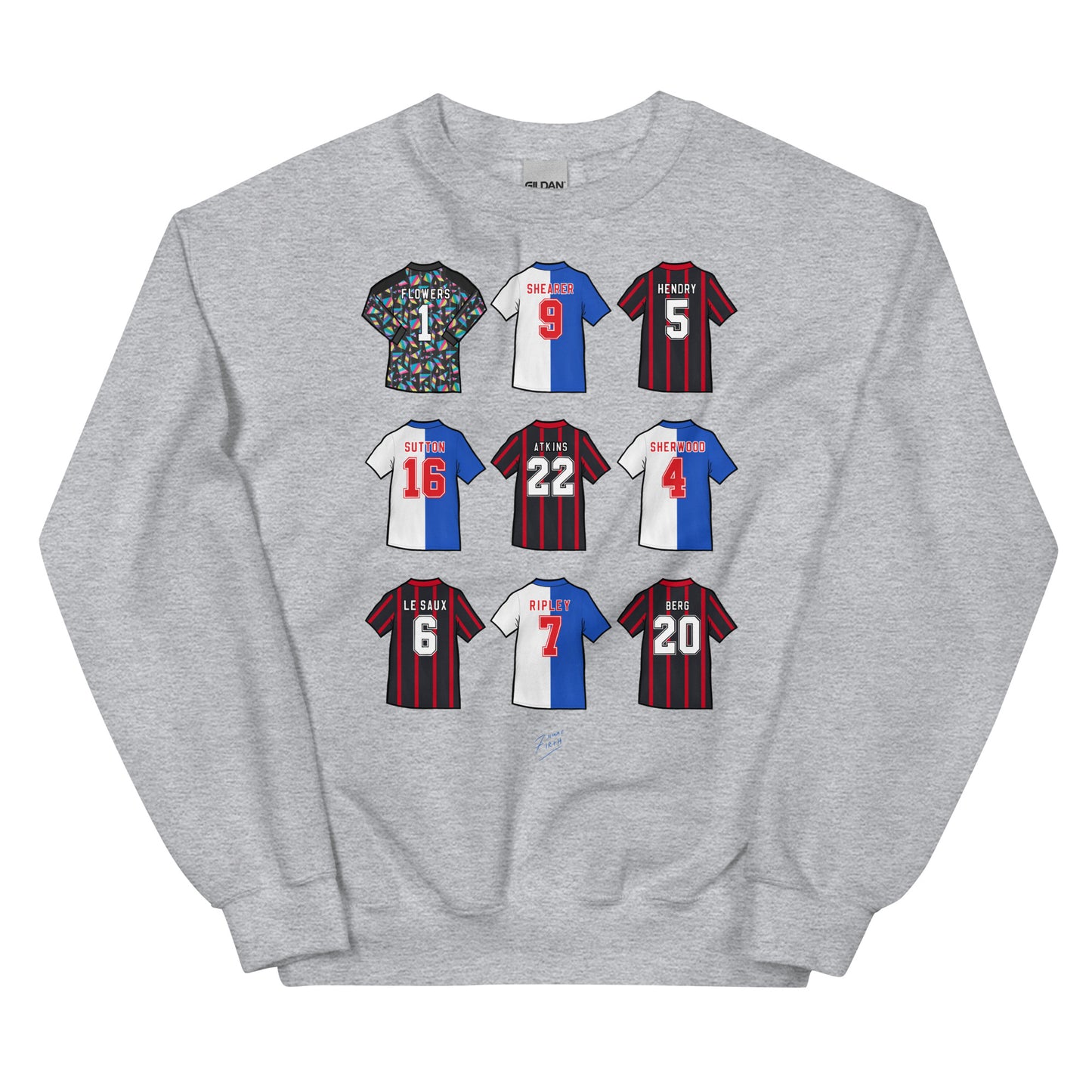 Grey sweatshirt jumper inspired by the Blackburn Rovers side of 1994/95