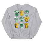 Grey Sweatshirt Celtic inspired, legends of the club illustrated artwork featuring names such as Nakamura, Chris Sutton, John Harrison, Henrik Larsson, Scott Brown & more