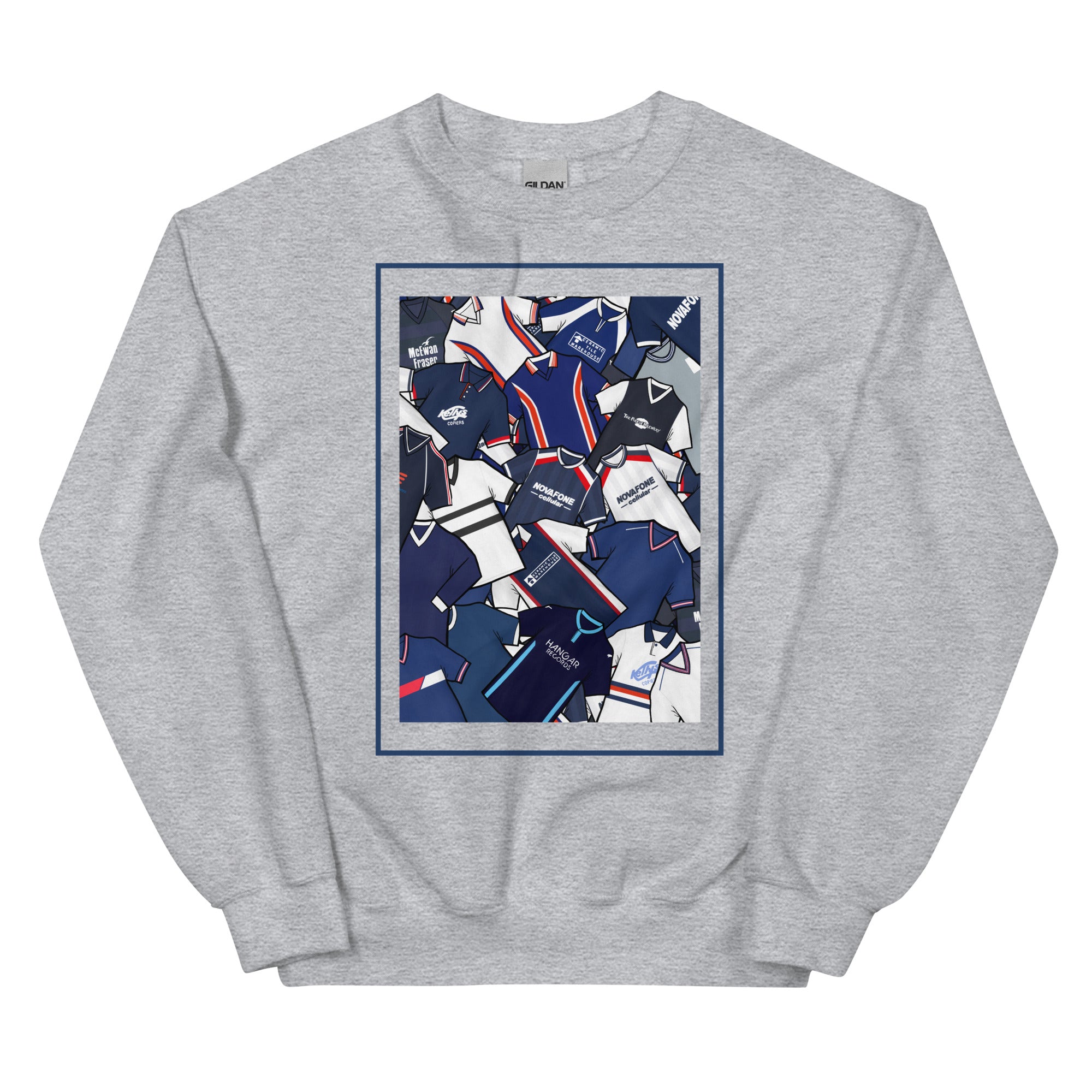 Show your Dundee FC pride with this sweatshirt featuring a unique mashup of classic shirts. A stylish retro football gift for true Dundee supporters