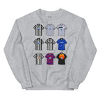 Celebrate your Magpies pride with this Newcastle United FC sweatshirt, designed for fans who love classic football style. Featuring detailed artwork showcasing 9 iconic Newcastle United shirts from the club’s history, this retro-style sweatshirt celebrates the club’s proud heritage and timeless football culture. Perfect for match days, casual wear, or as a Newcastle United football gift, it combines vintage-inspired design with modern comfort. A must-have sweatshirt for true Newcastle supporters who live an