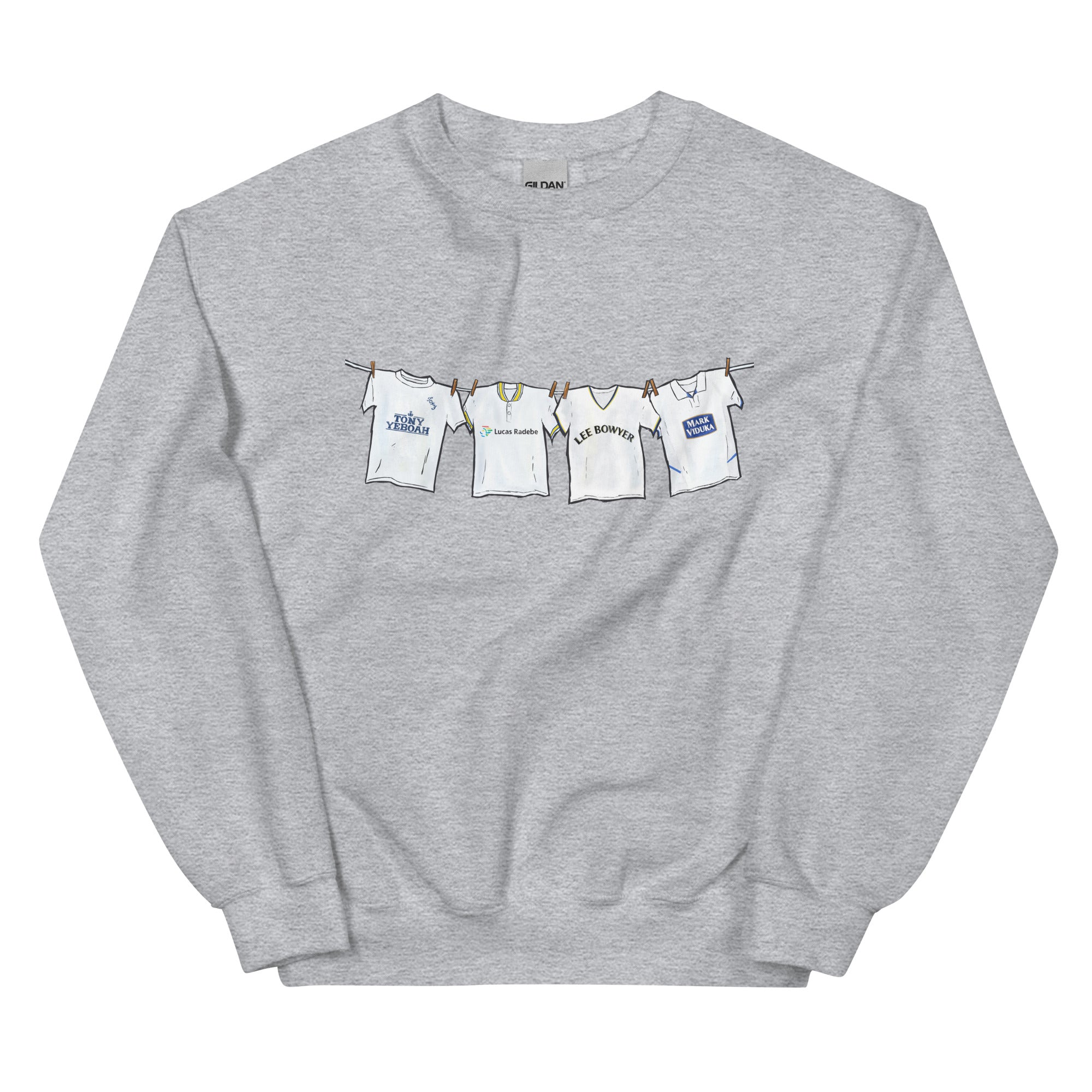 Vintage Leeds United inspired football sweatshirt celebrating 90s football devotion and classic kit culture