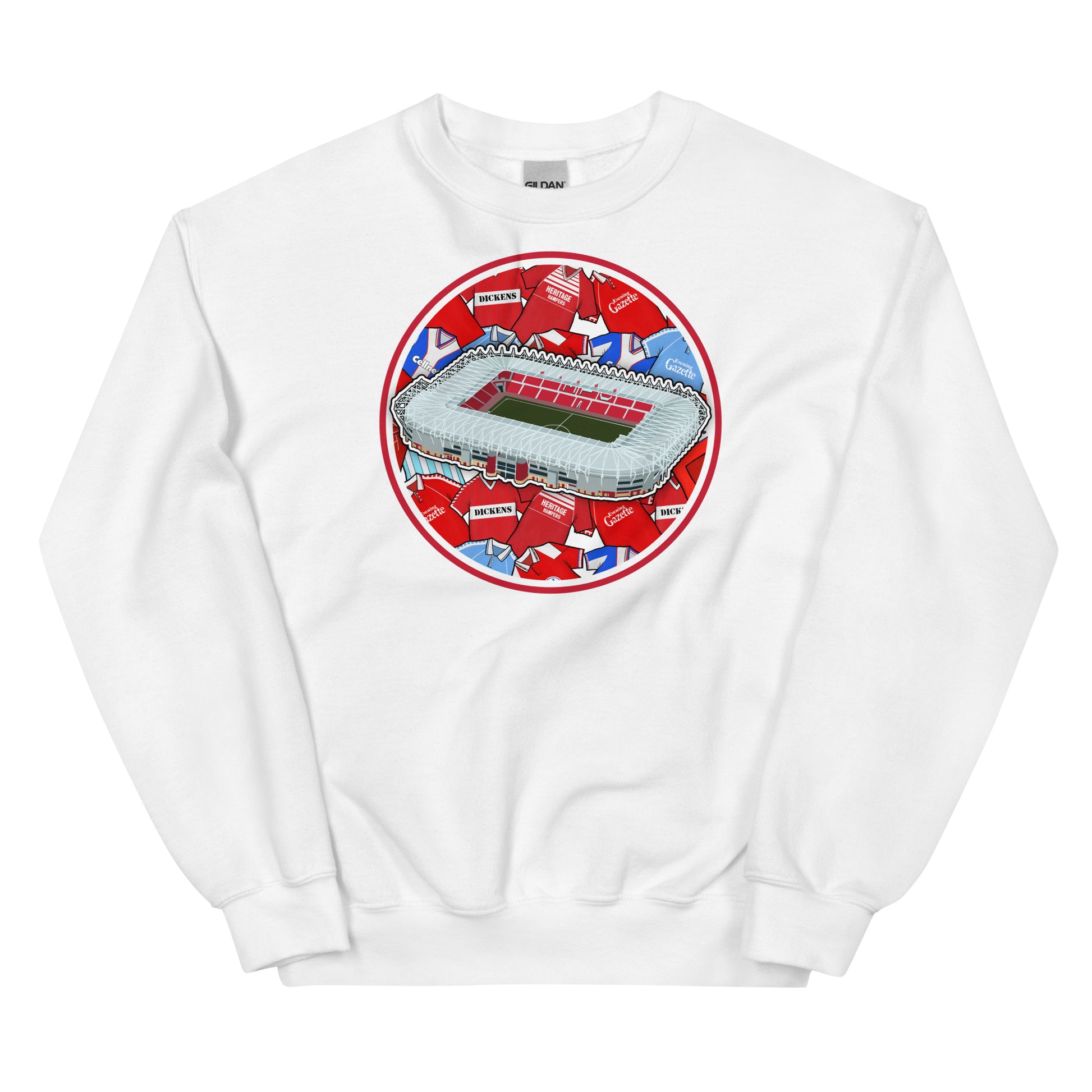 White Retro Sweatshirt Inspired by the home of Middlesbrough Football, The Riverside Stadium in North Yorkshire!