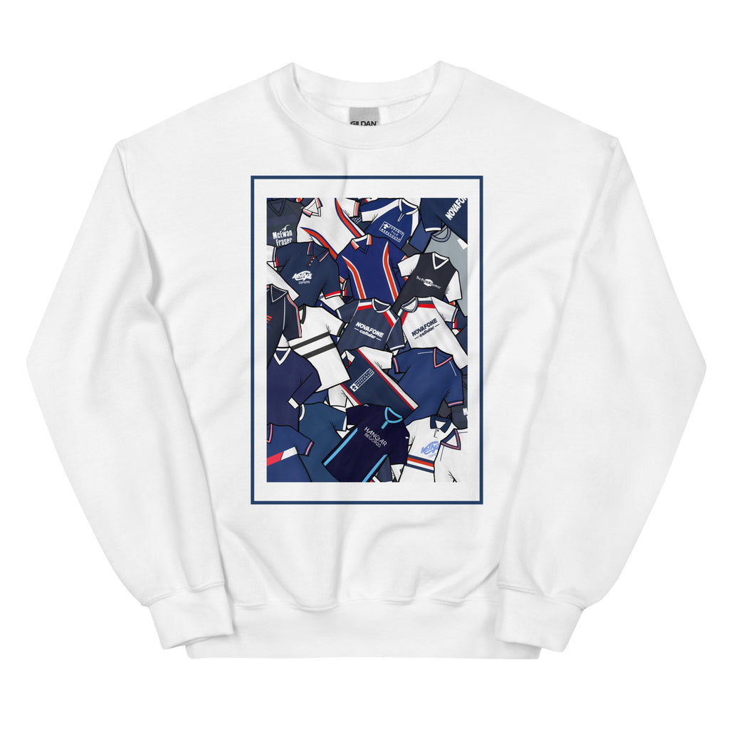 Show your Dundee FC pride with this sweatshirt featuring a unique mashup of classic shirts. A stylish retro football gift for true Dundee supporters
