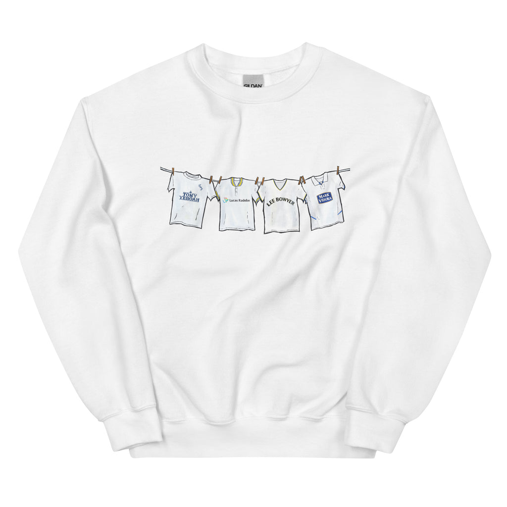 Celebrate 90s football devotion and classic kit culture with this vintage Leeds-inspired football sweatshirt.