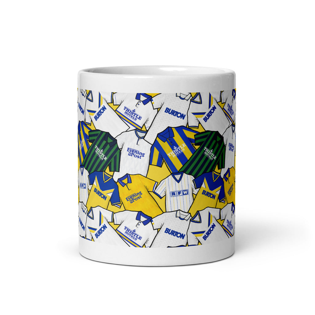 A mug Inspired by the historic iconic retro shirts of leeds united!