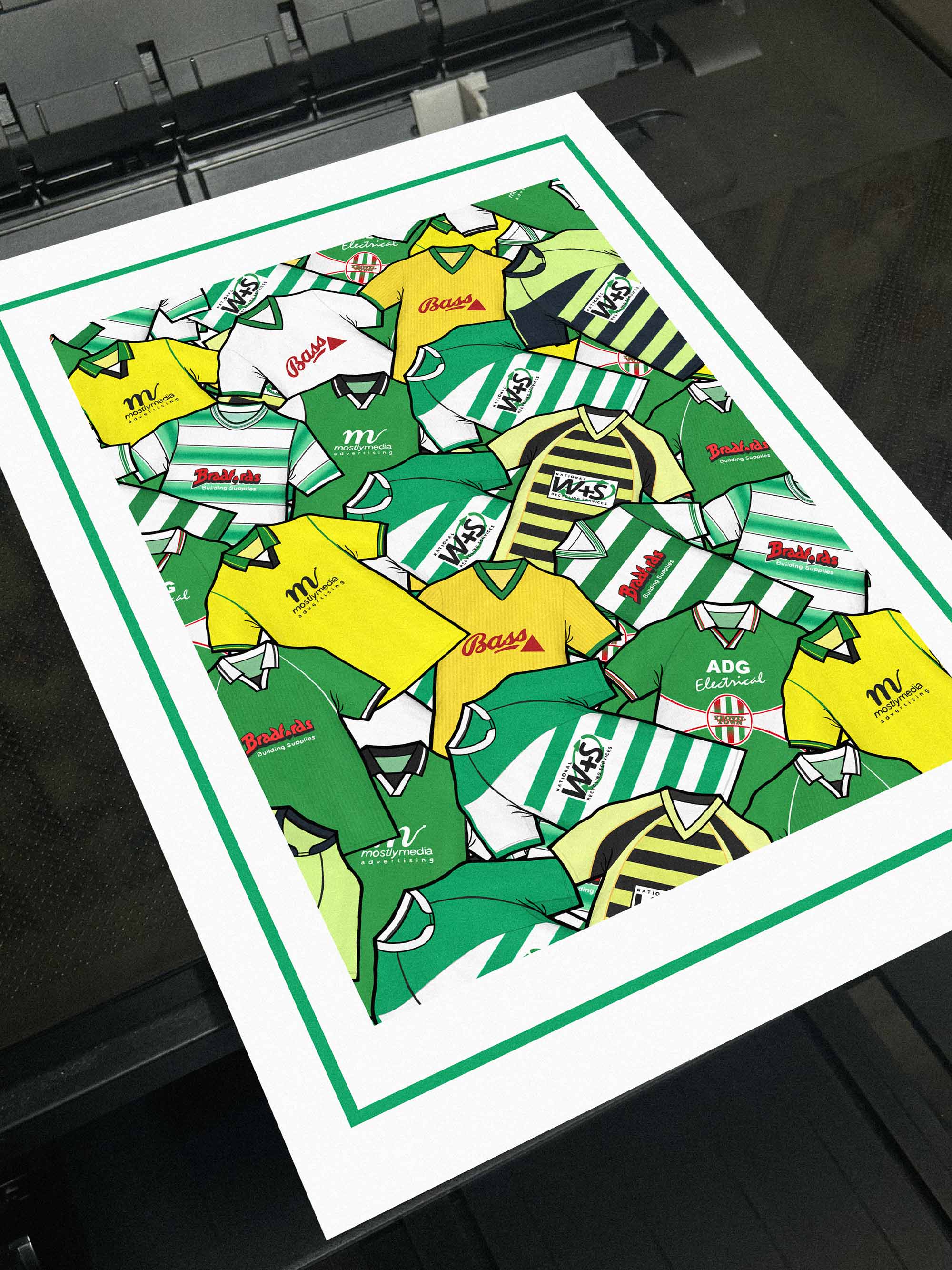 Celebrate Yeovil Town heritage with this retro shirt art print, available in A3/A4, framed or unframed—perfect gift for true Glovers fans.