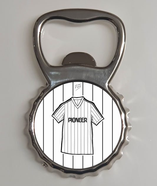 Ipswich themed bottle opener inspired by their away shirt from 1981/82