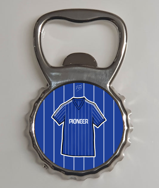 Bottle Opener inspired by the history of Ipswich Town Football Club from the 80's. 1981-82 Home Shirt