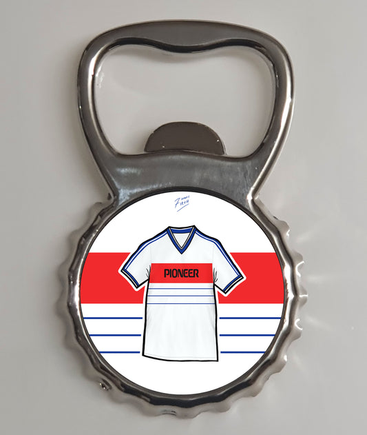 Bottle opener inspired by Ipswich Town Football Club's away shirt of 1984-85. A fantastic gift to celebrate the history of such a massive institution in English football