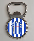 Huddersfield Town themed home shirt bottle opener, inspired by the jersey of 1984-85