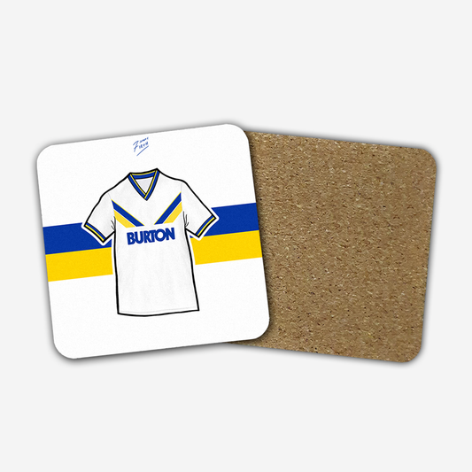 A coaster inspired by the Leeds United home shirt from from the 1986-1988 season