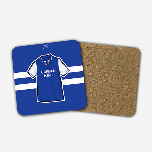 A coaster inspired by the 1997-99 shirt of Ipswich Town Football Club. A great art impression of one of the finest kits from the 90's