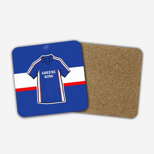 Inspired by the Ipswich Town Football Club home shirt of the 90s/early 00s, this is a perfect coaster ideal as a gift or for a treat for a loved one