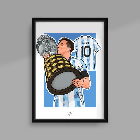 Lionel Messi Argentina Handmade Illustrated Football A4 Poster Print