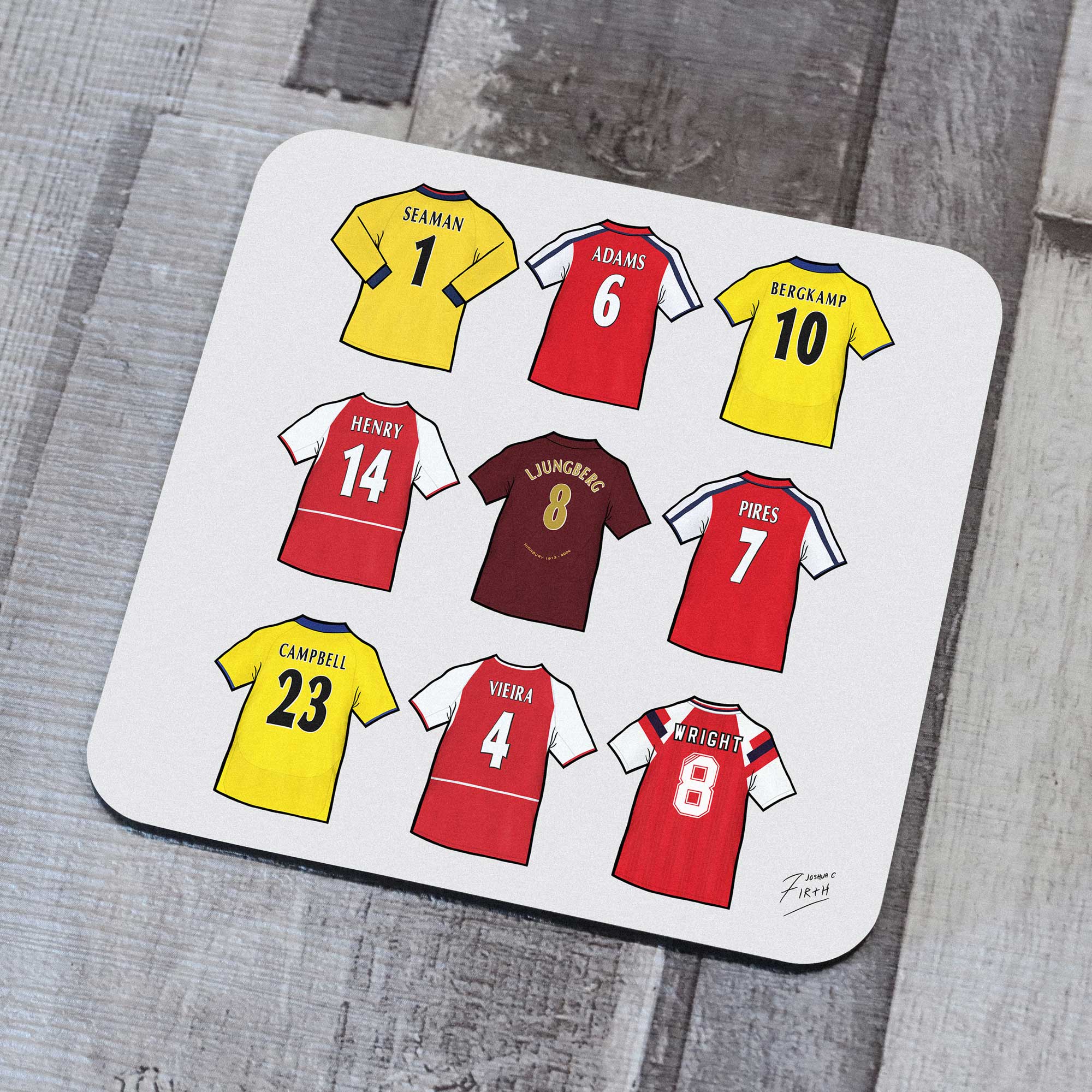 Arsenal Gunners Legends Shirt Football Coaster Joshua Cameron Firth