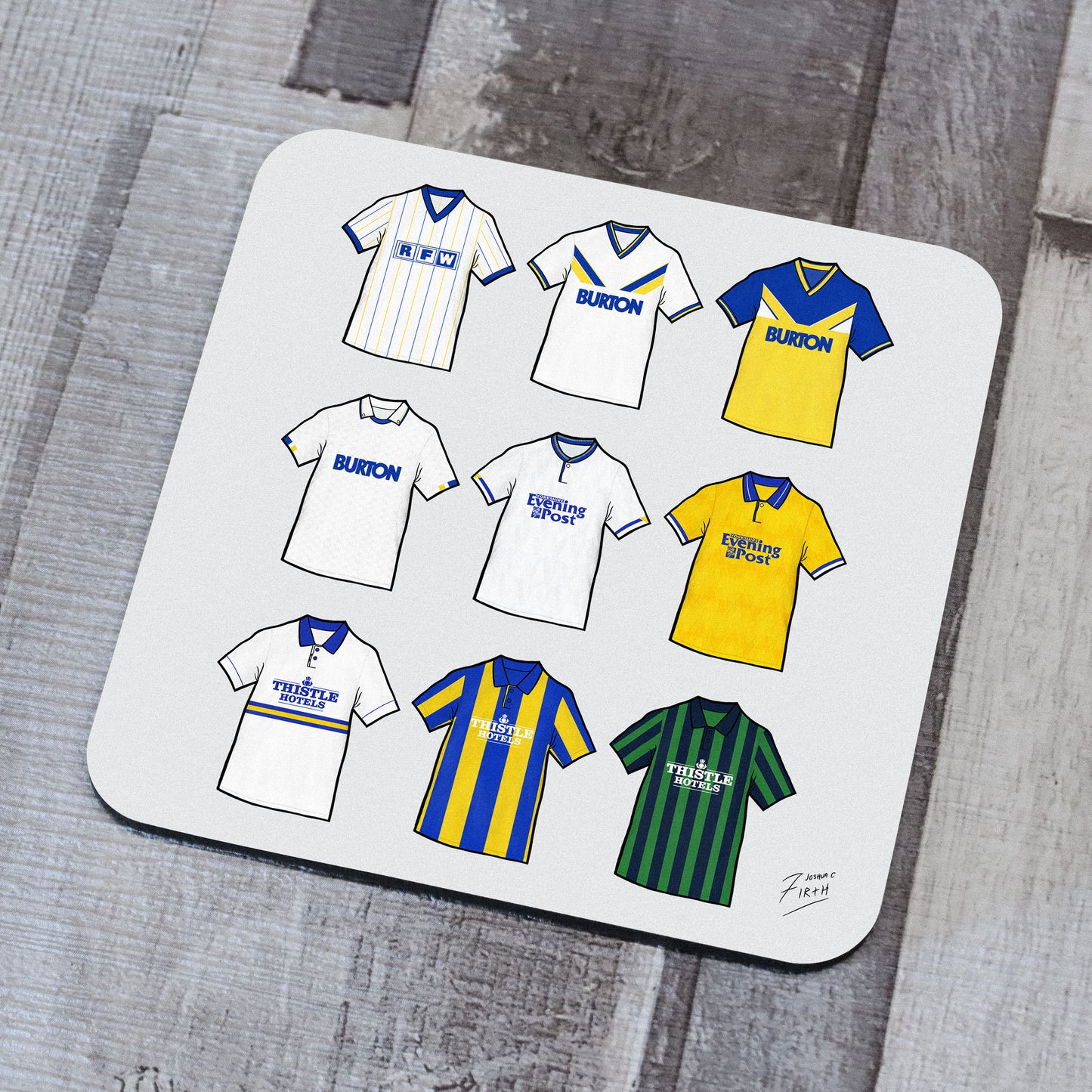 Leeds United inspired retro shirts coaster