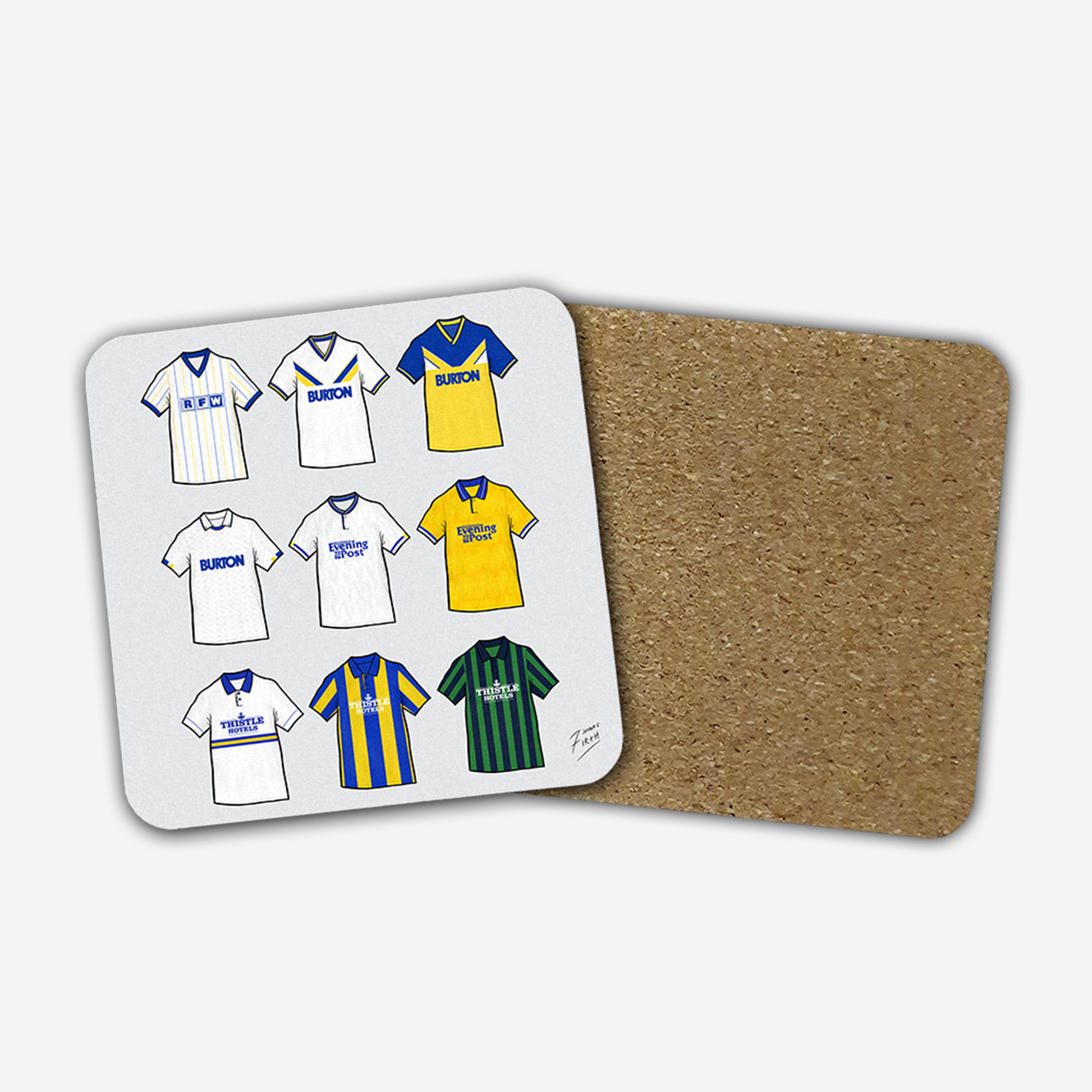 Leeds United inspired retro shirts coaster