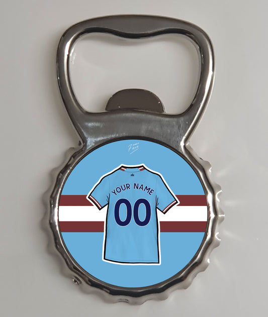 Personalised Man City Home Shirt 2022 Memorabilia Metal Bottle Opener Fridge Magnet