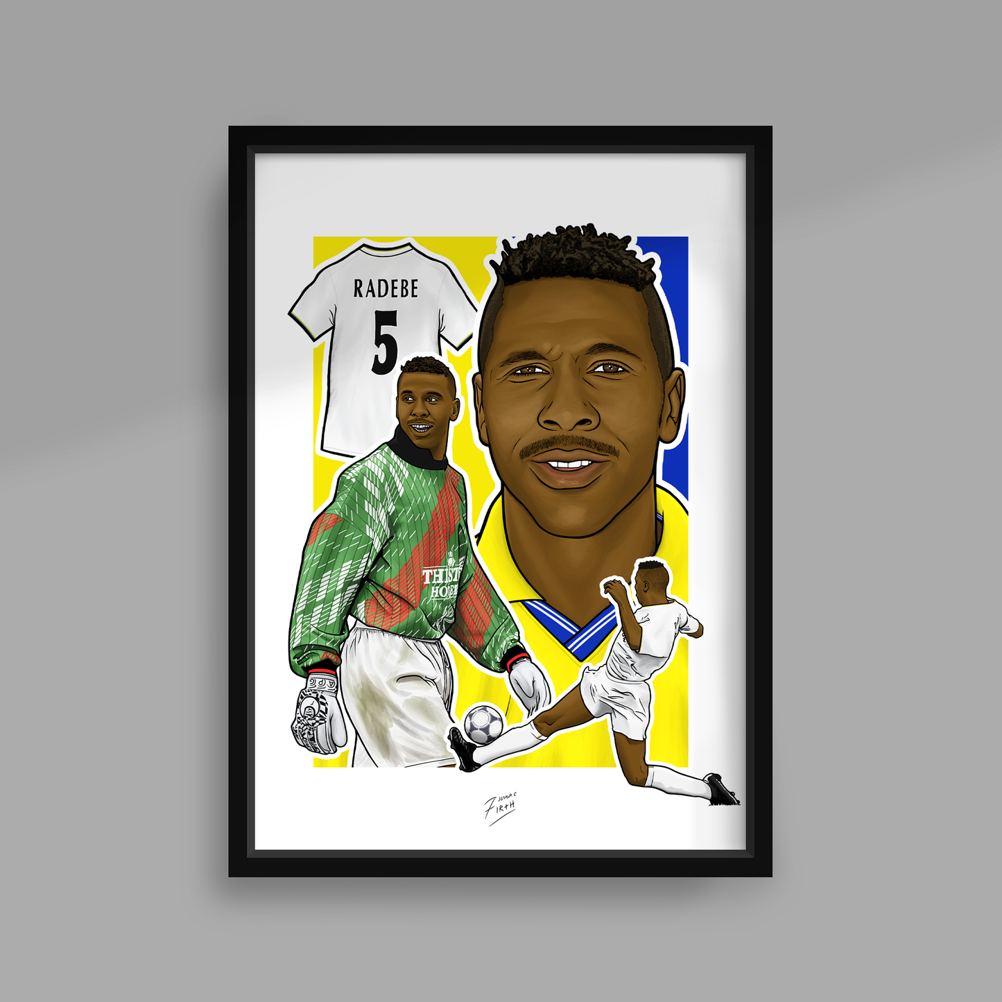 Illustrated artwork of Leeds United football legend Lucas Radebe