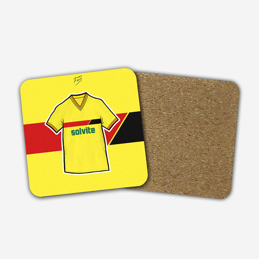 Watford 1985-88 Home Shirt Memorabilia Hand Sublimated Football Coaster