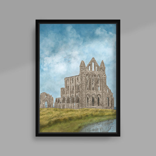 Illustrated artwork of Whitby Abbey, North Yorkshire