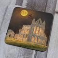 Artwork of Whitby Abbey at Night on a Cork-backed Coaster, Inspired by Whitby Goth Weekend