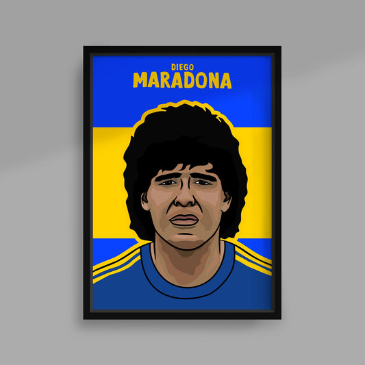 Diego Maradona Blue / Yellow Handmade Illustrated Football Poster Print A4
