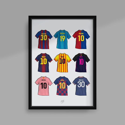 Lionel Messi Shirts Handmade Illustrated Football A4 Poster Print