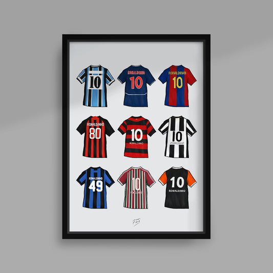 Ronaldinho Shirts Handmade Illustrated Football A4 Poster Print