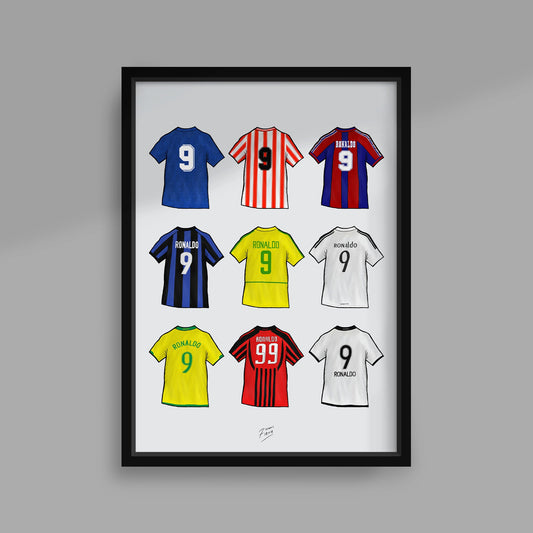 Ronaldo R9 Shirts Handmade Illustrated Football A4 Poster Print