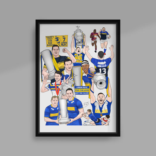 Leeds Legends Handmade Illustrated Rugby League Poster Print A4