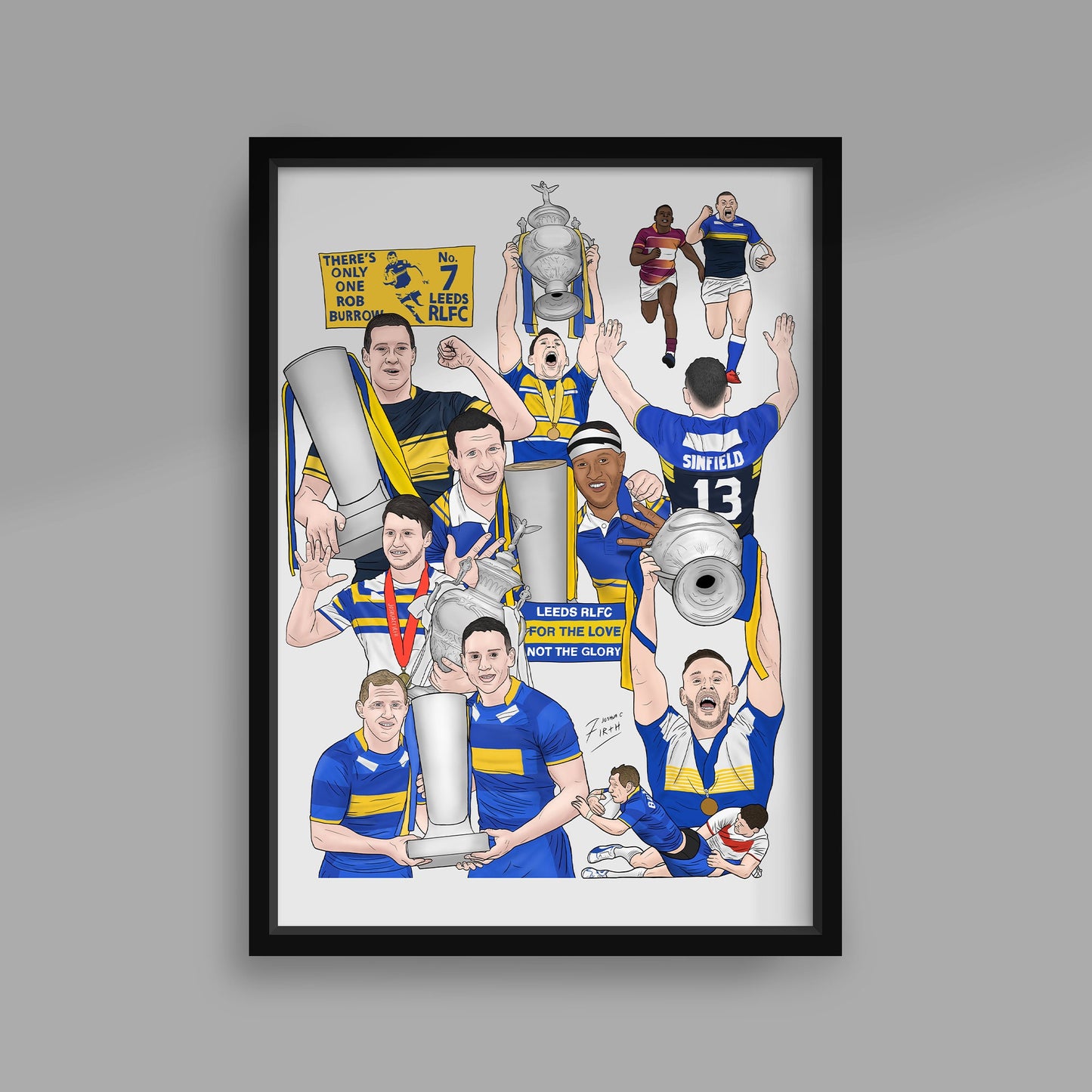 Leeds Legends Handmade Illustrated Rugby League Poster Print A4