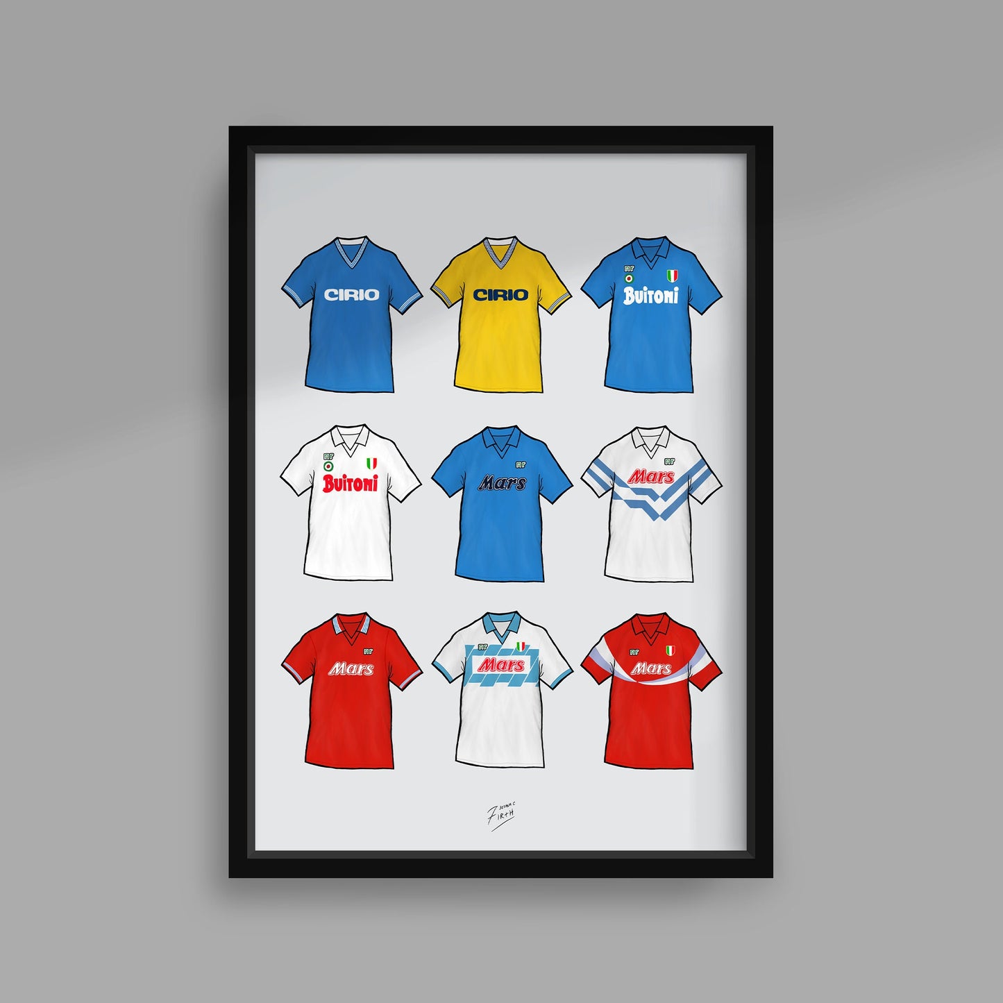 Retro Napoli Football Themed Print Featuring Iconic Shirts