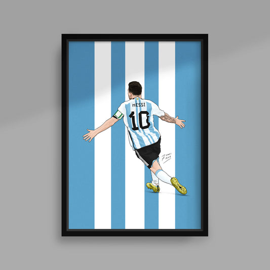 Lionel Messi Argentina 2022 Handmade Illustrated Football A4 Poster Print