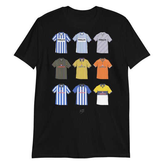 Black Sheffield Wednesday themed T-shirt inspired by their famous retro jerseys of the past! 
