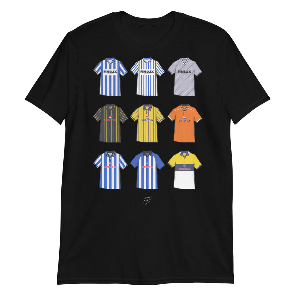 Black Sheffield Wednesday themed T-shirt inspired by their famous retro jerseys of the past! 