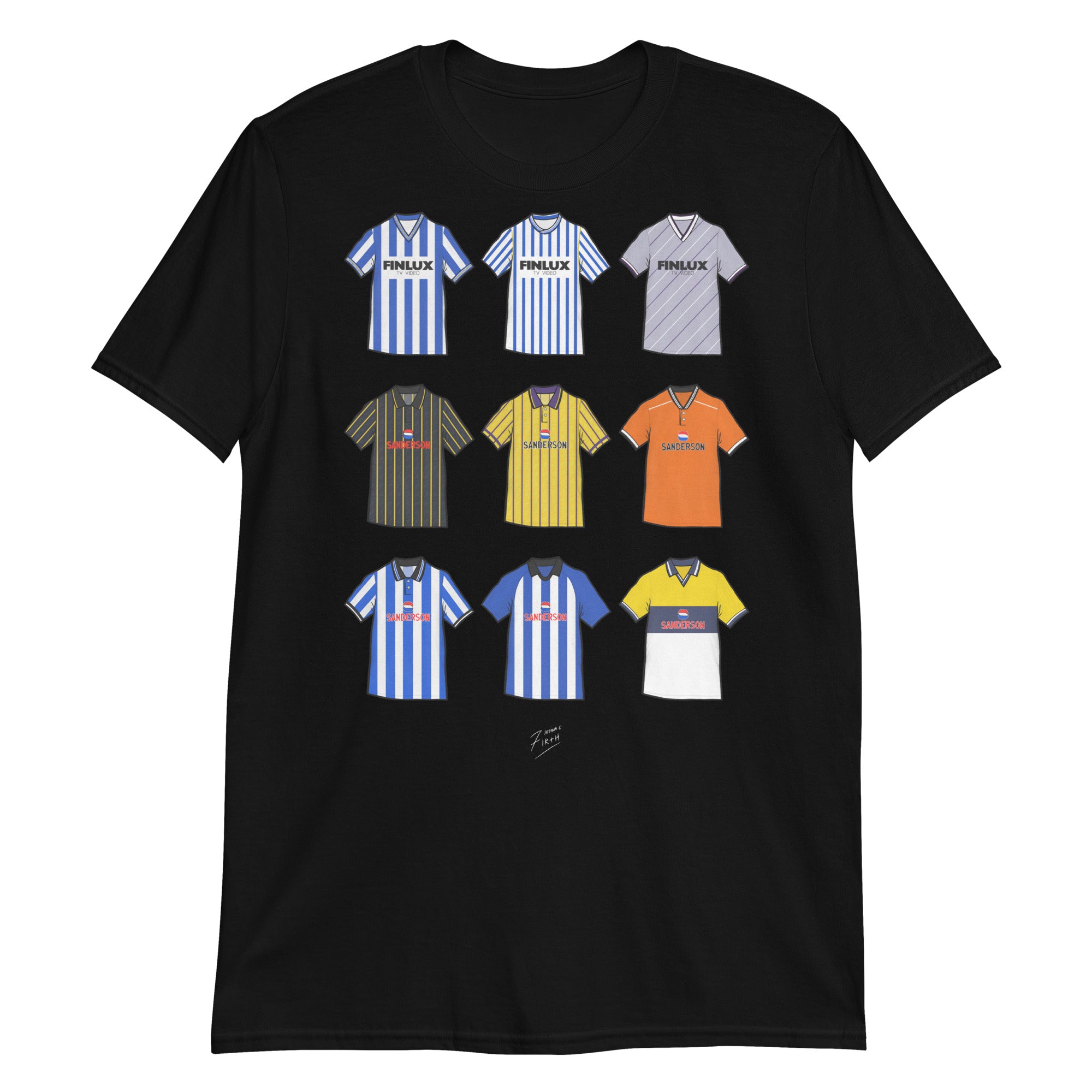 Black Sheffield Wednesday themed T-shirt inspired by their famous retro jerseys of the past! 