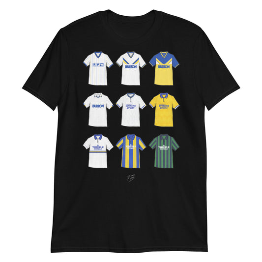 Black Leeds United T-shirt featuring hand drawn retro shirts