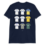 Navy Leeds United T-shirt featuring hand drawn retro shirts