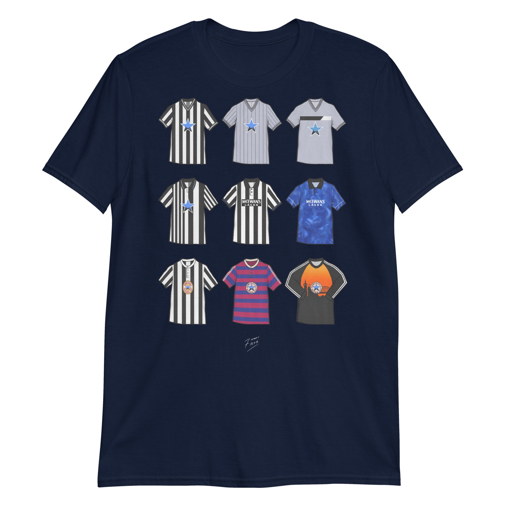 Navy Blue T-shirt inspired by Newcastle United jersey's of the past, retro Iconic designs