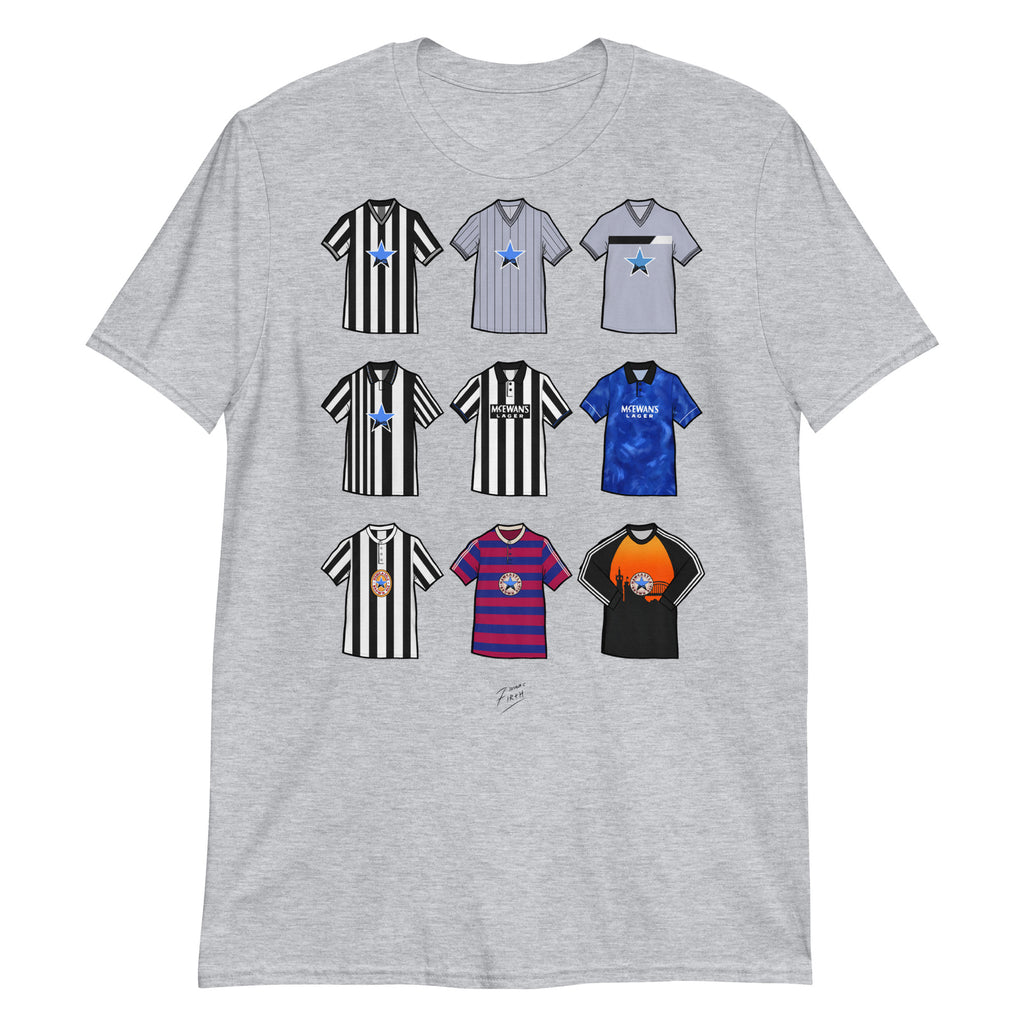 Grey T-shirt inspired by Newcastle United jersey's of the past, retro Iconic designs
