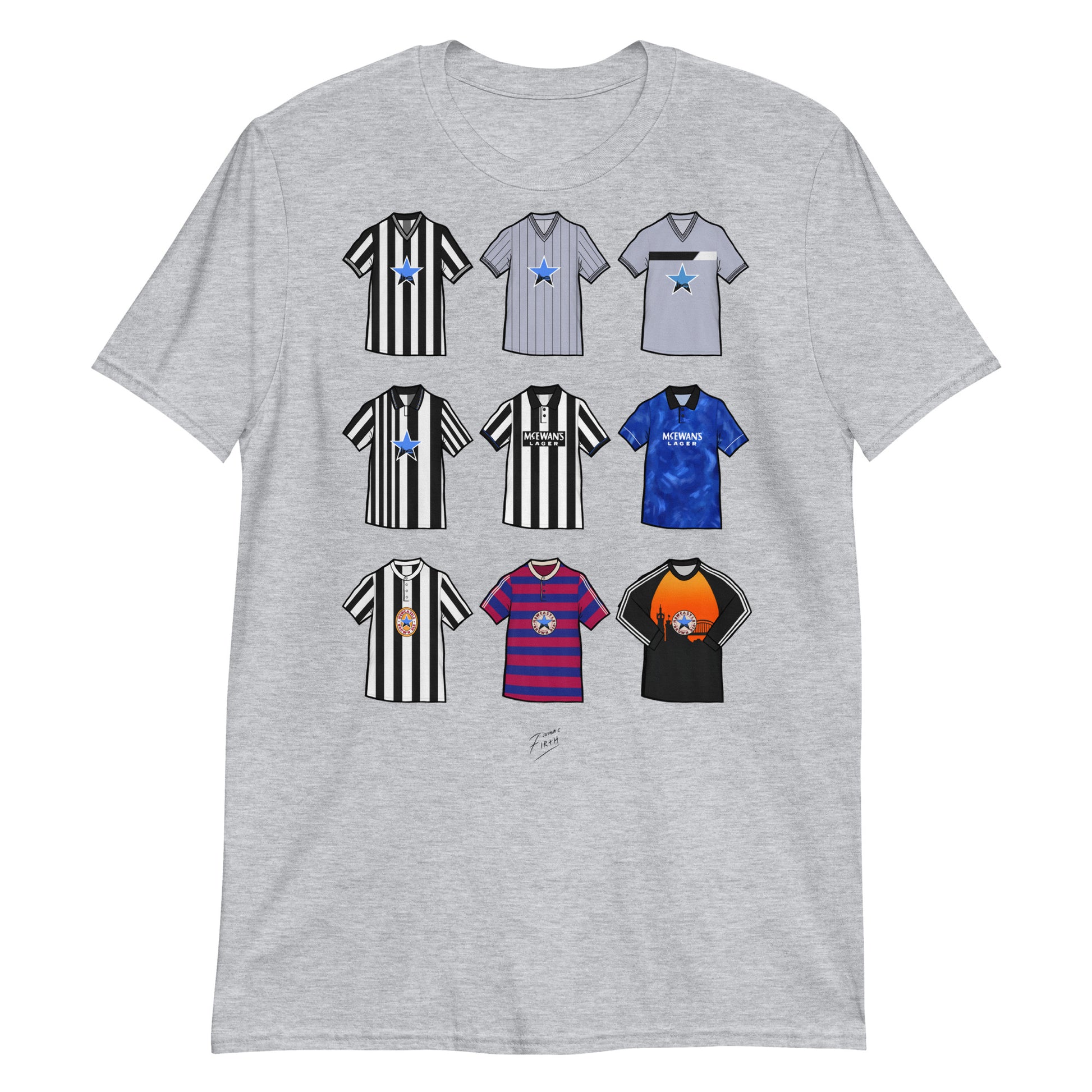 Grey T-shirt inspired by Newcastle United jersey's of the past, retro Iconic designs
