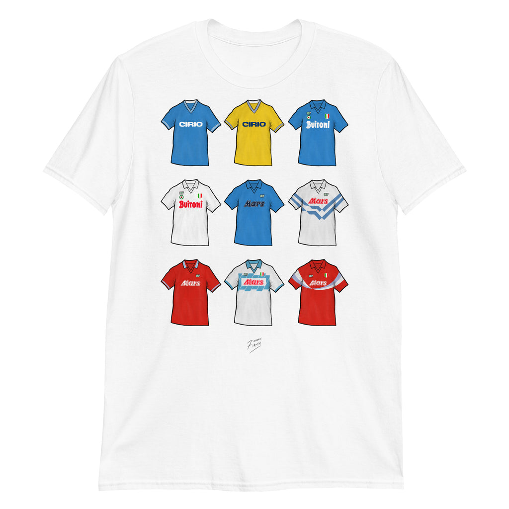 White Napoli Themed T-shirt inspired by the jerseys of the past from when Diego Maradona used to play for them!