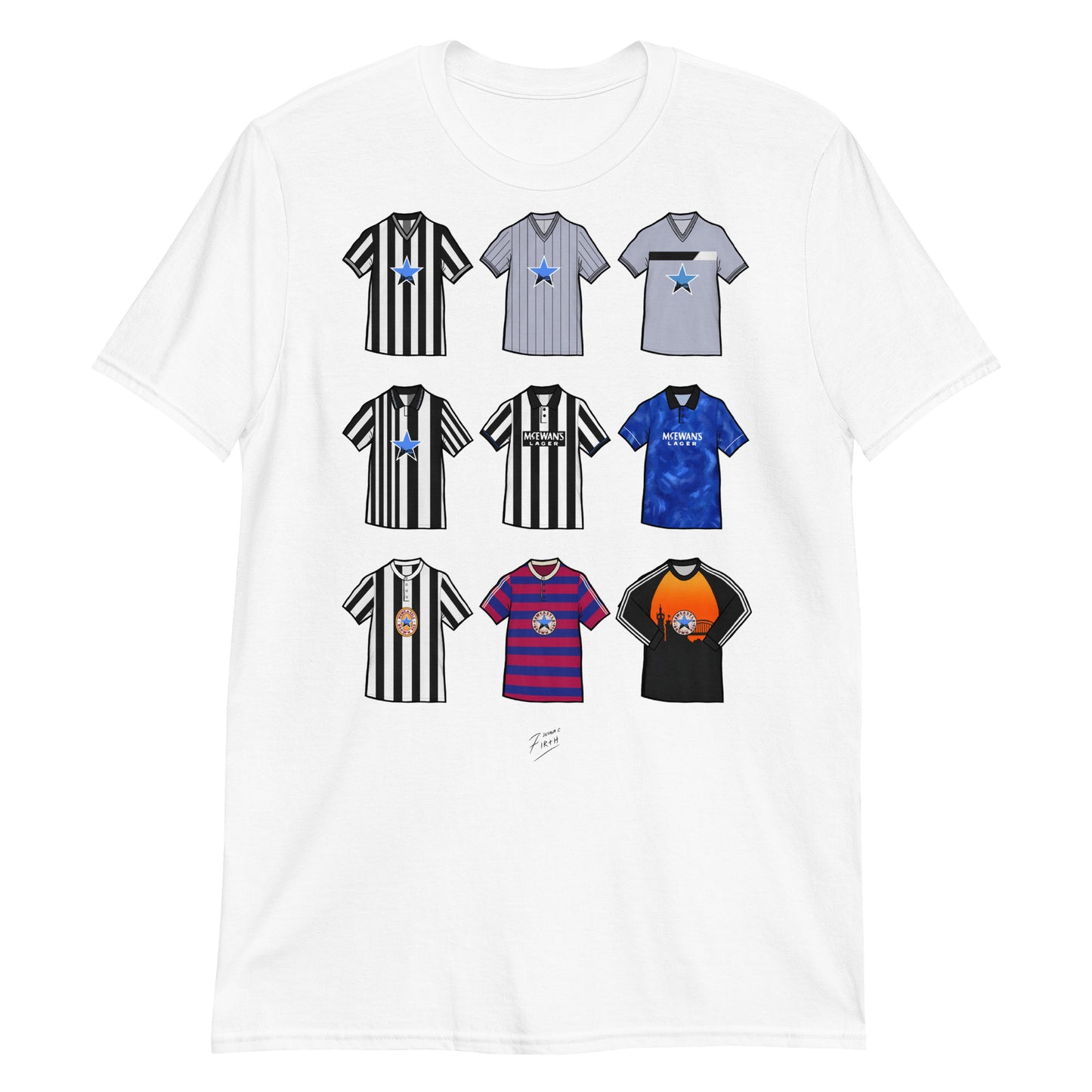 White T-shirt inspired by Newcastle United jersey's of the past, retro Iconic designs