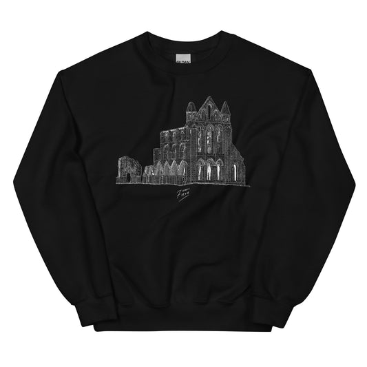 Whitby Abbey, North Yorkshire themed sweatshirt jumper. Black colour
