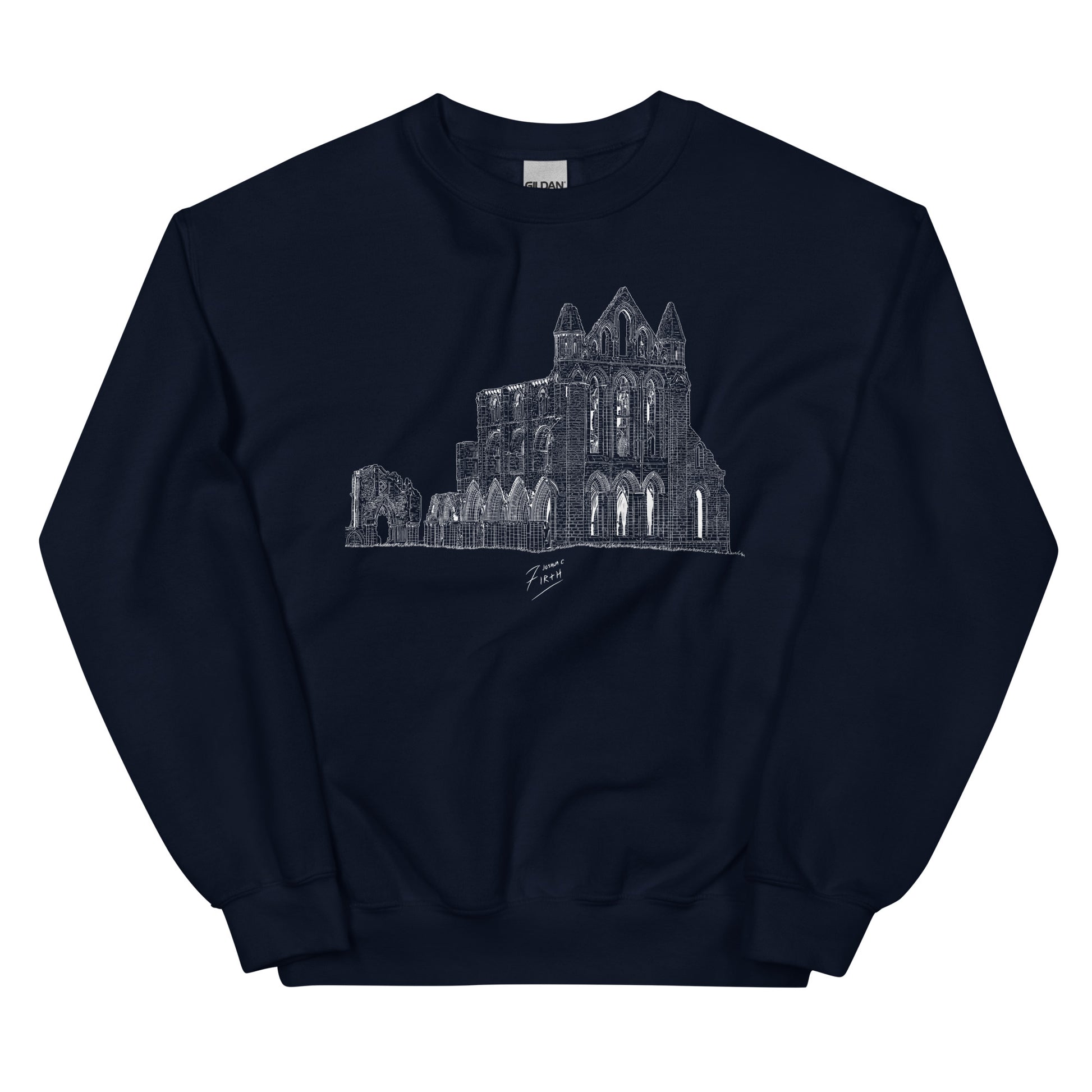 Whitby Abbey, North Yorkshire themed sweatshirt jumper. Navy Blue colour