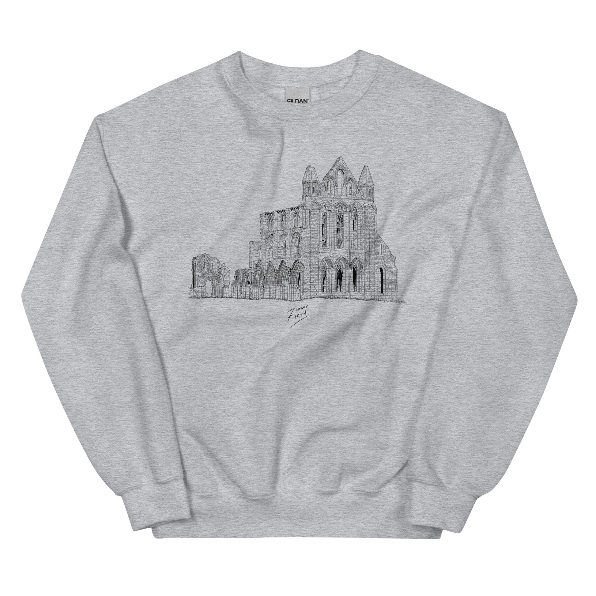 Whitby Abbey, North Yorkshire themed sweatshirt jumper. Grey colour