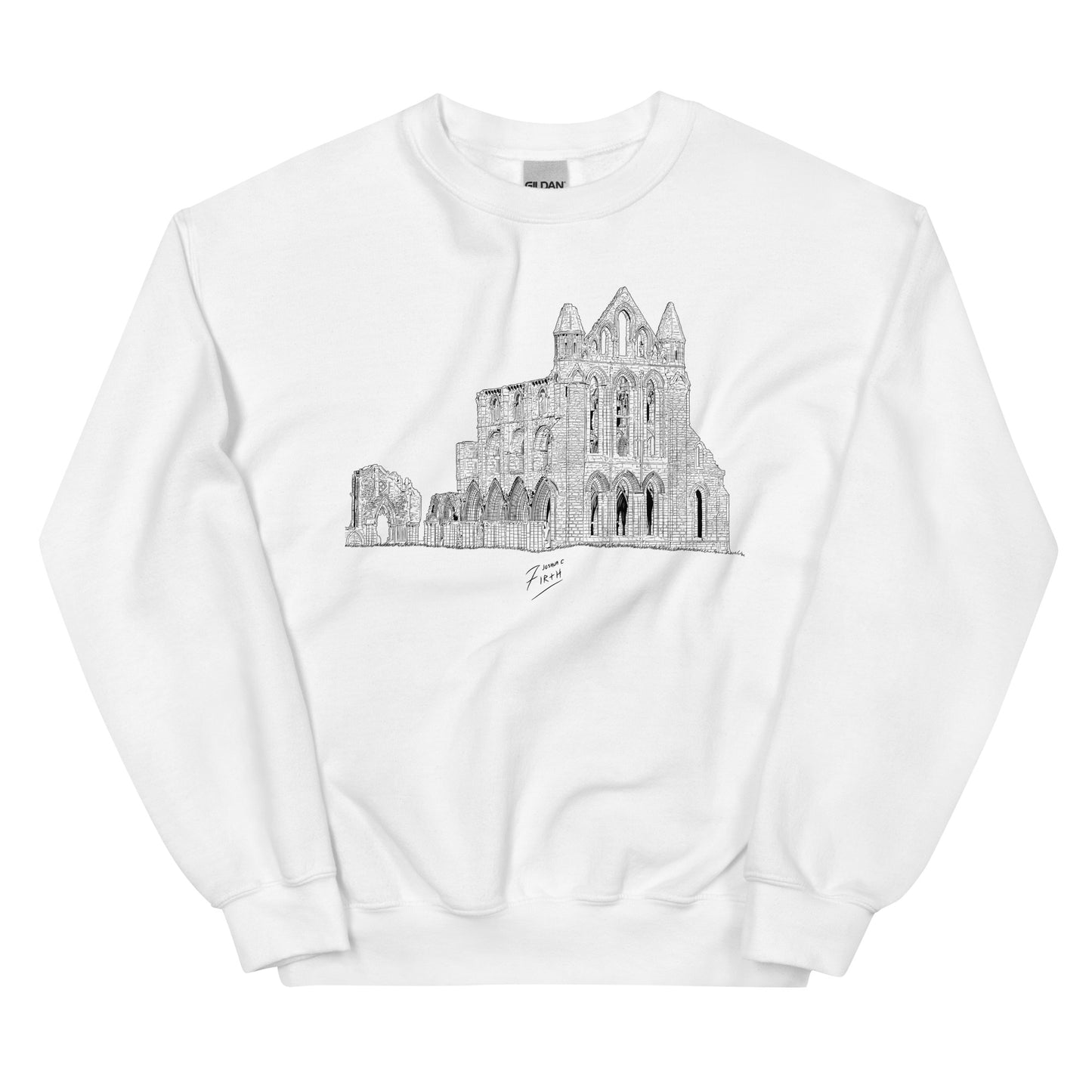 Whitby Abbey, North Yorkshire themed sweatshirt jumper. White colour